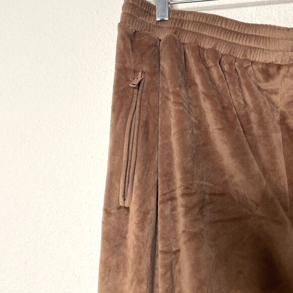 Skims Brown Velour Jogger Pants Women's 2XL Drawstring Waist & Zippered Pockets - Picture 4 of 8